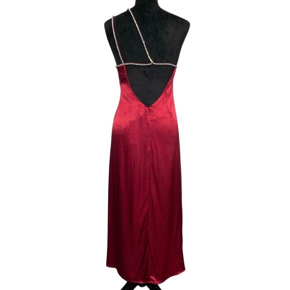 NWT- For Love & Lemons Satin Elora One Shoulder Rhinestone Dress - Picture 4 of 8